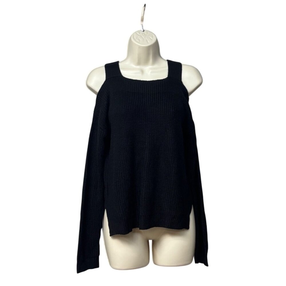 Hooked Up by I.O.T Junior’s Cold Shoulder Hi-Low Sweater, Black, Sz. XS